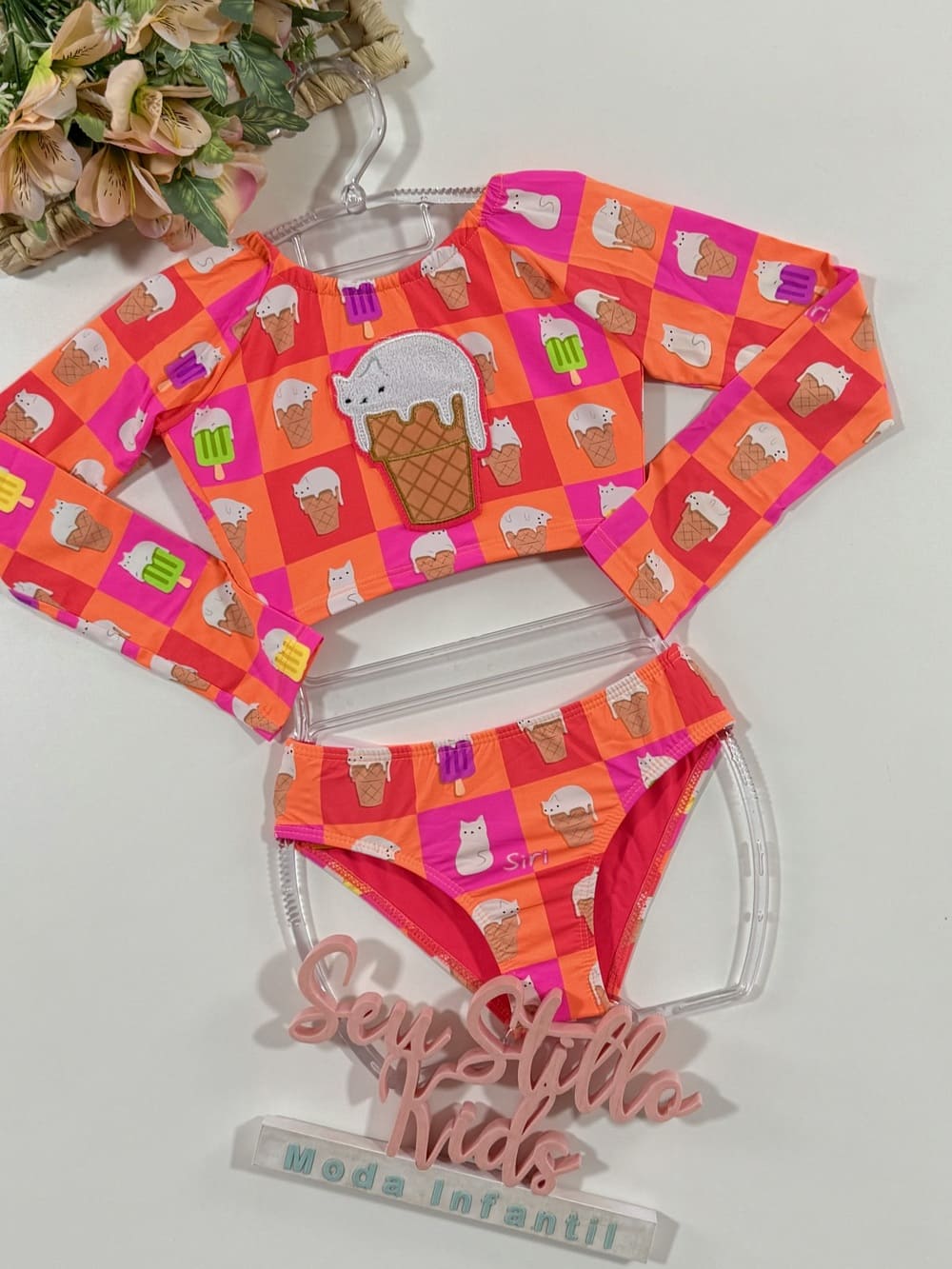 Biquíni Infantil Siri Kids Cropped Manga Longa Mila Ice Cat 39164