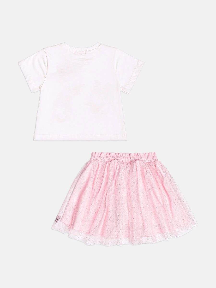 Conjunto Infantil Momi Inverno com Saia em Tule Rosa e Blusa Manga Curta Daisy Duck Disney