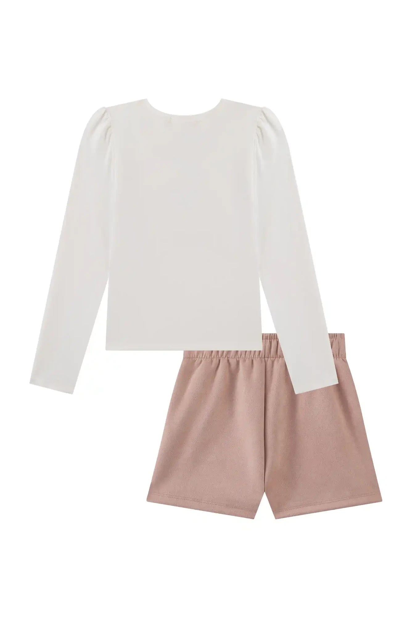 Conjunto Infantil Kukiê Inverno com Shorts Rosa e Blusa Manga Longa Cachorrinha Lacinho