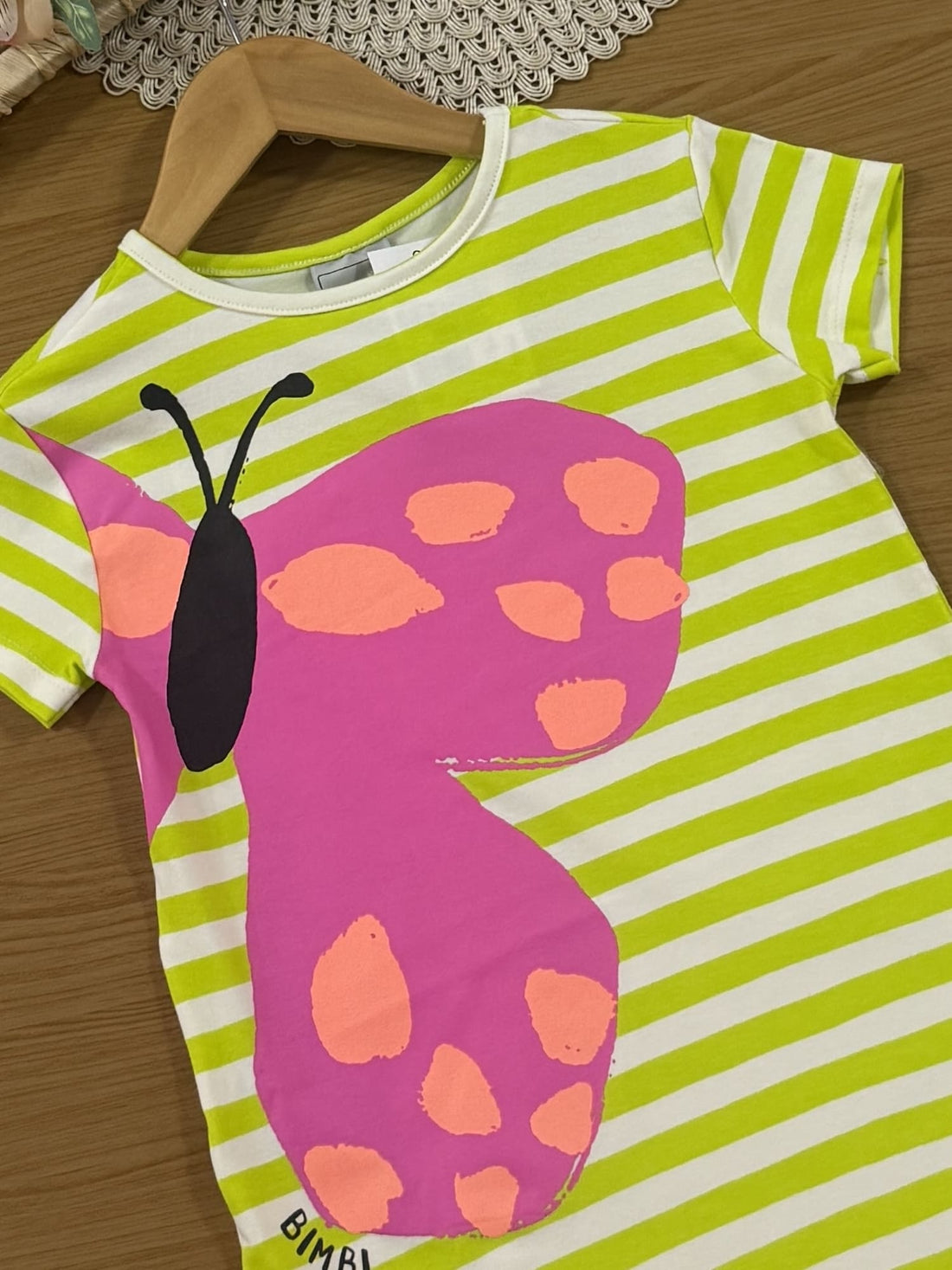 Vestido Infantil Bimbi Verão Verde Listrado Borboletinha