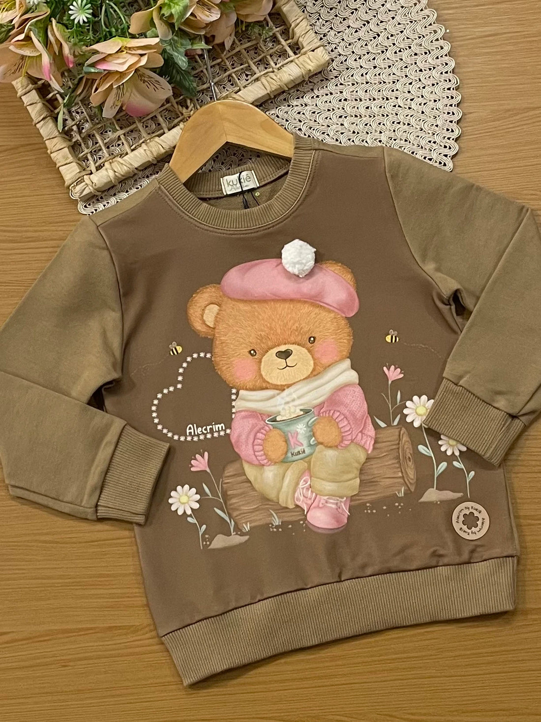Conjunto Infantil Kukiê Inverno Legging e Moletom sem Flanela Marrom Ursinha