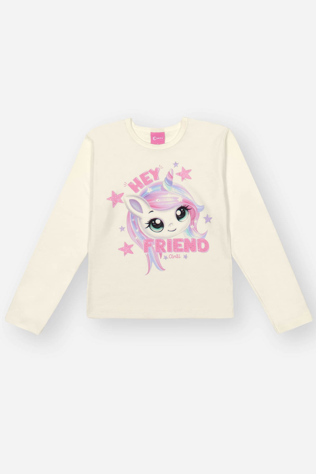 Conjunto Infantil Cinti Inverno com Short Saia Paetê e Blusa Branca Unicórnio