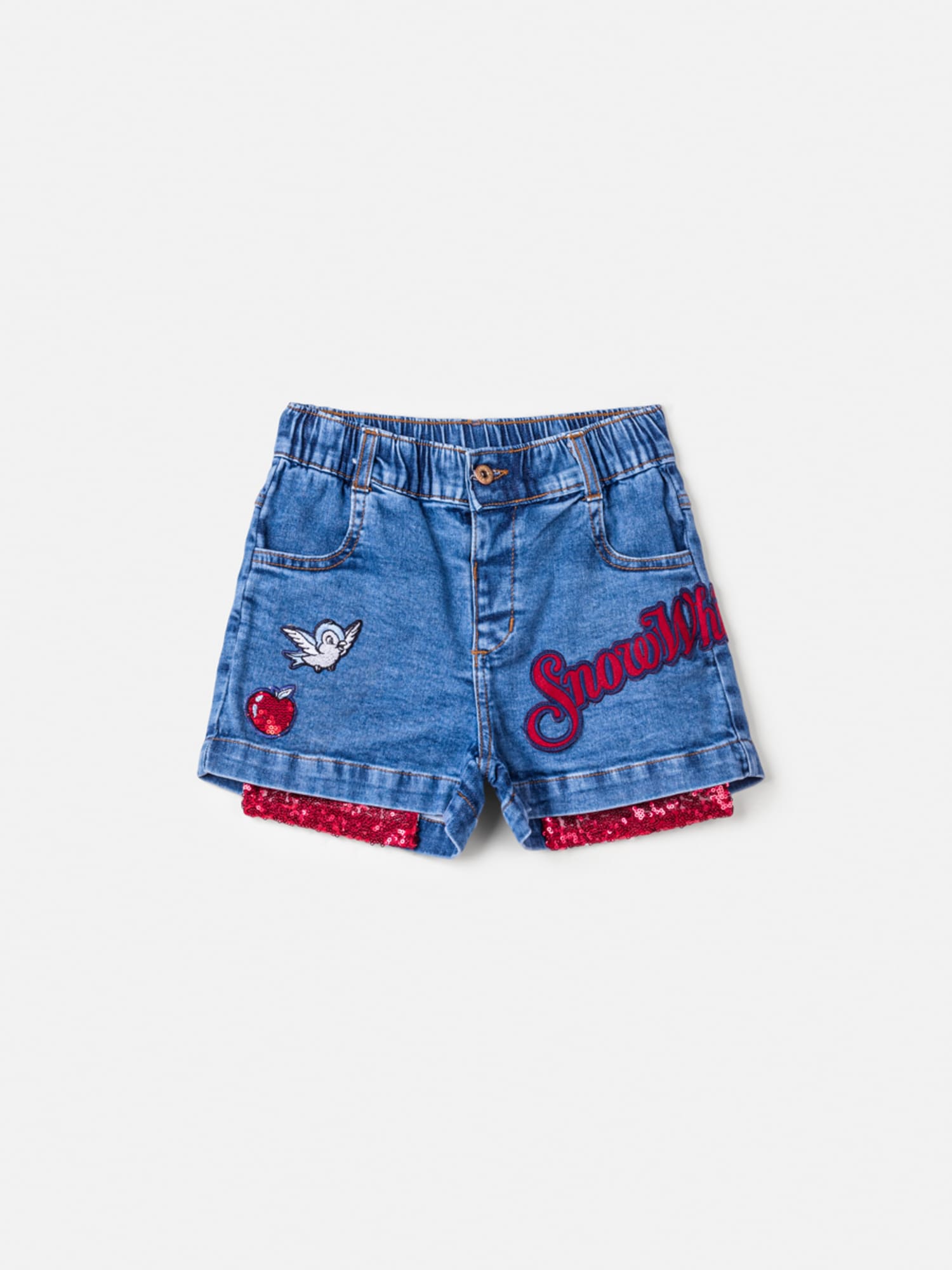 Shorts infantil Animê Jeans Branca de Neve Disney