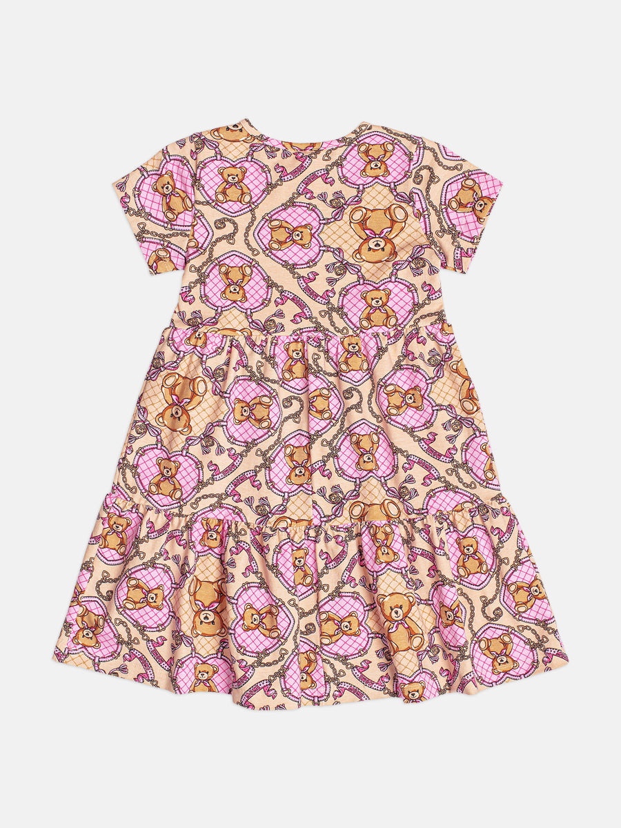 Vestido Infantil Momi Inverno Bege Ursinhos e Lacinhos