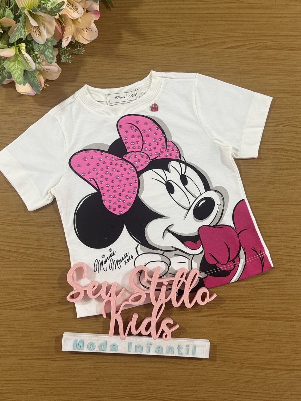 Blusa Infantil Animê Verão Minnie Rosa Disney