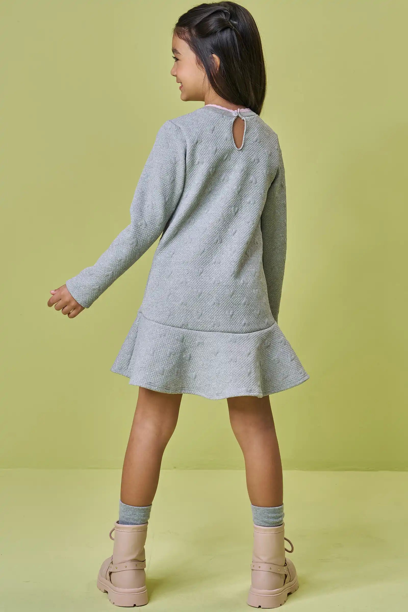 Vestido Infantil Kukiê Inverno Cinza com Lacinho