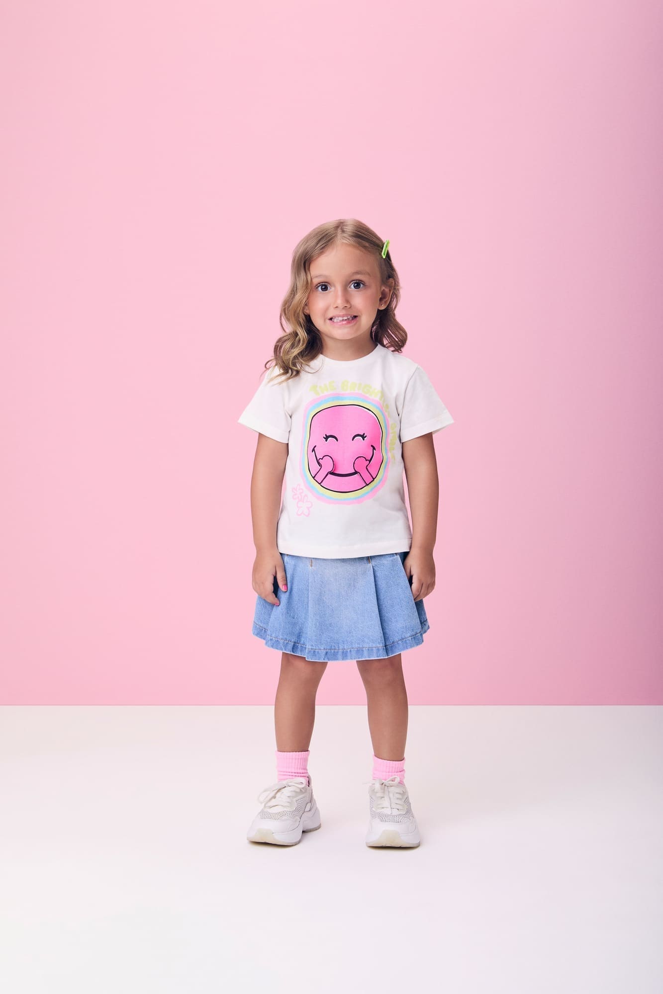 Blusa Infantil Momi Verão Branca Emoji Smile