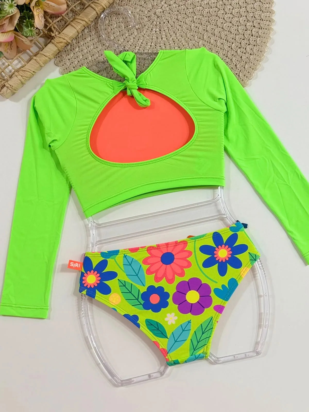 Biquíni Infantil Siri Kids Cropped Manga Magali Jardim Verde 43146