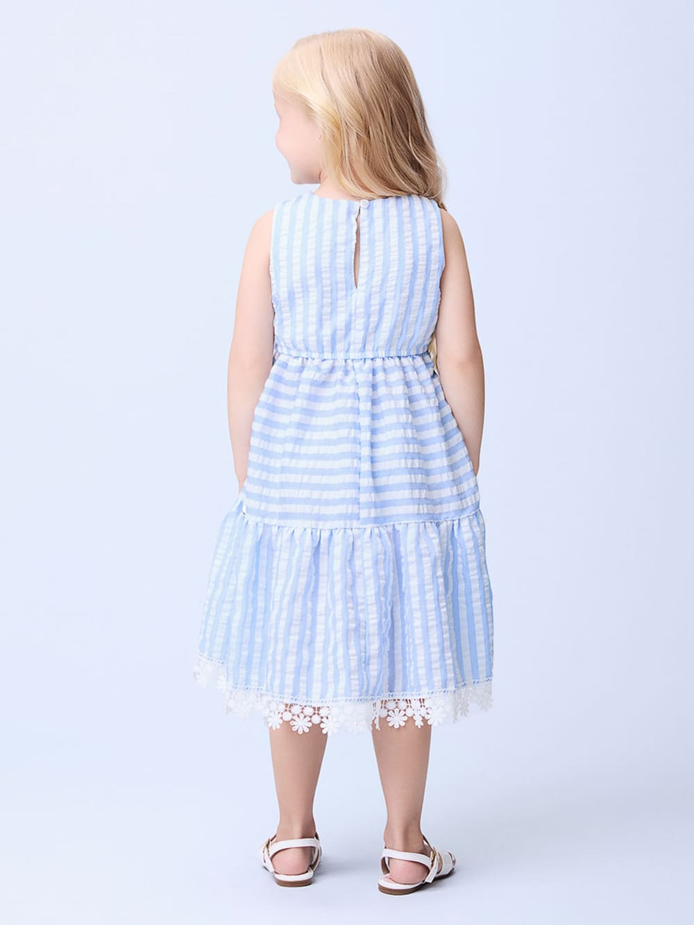 Vestido Infantil Momi Azul Listrado com Laço