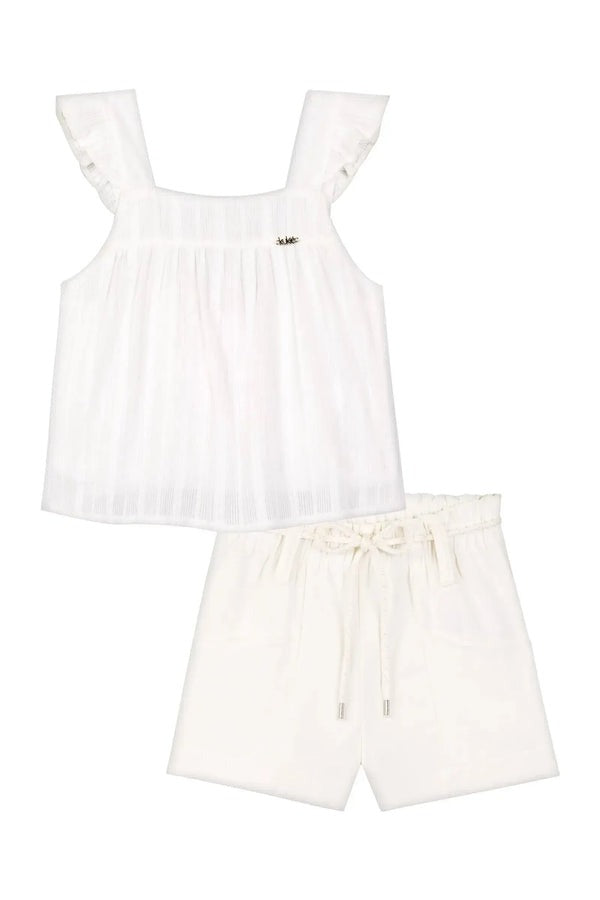 Conjunto Infantil Kukiê Verão com Shorts Off White e Blusa Branca