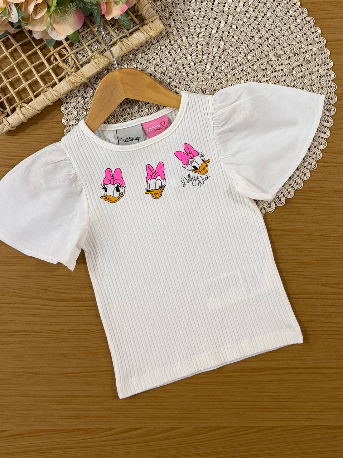 Conjunto Infantil Momi Inverno com Saia Rosa Floral e Blusa Manga Curta Margarida Disney