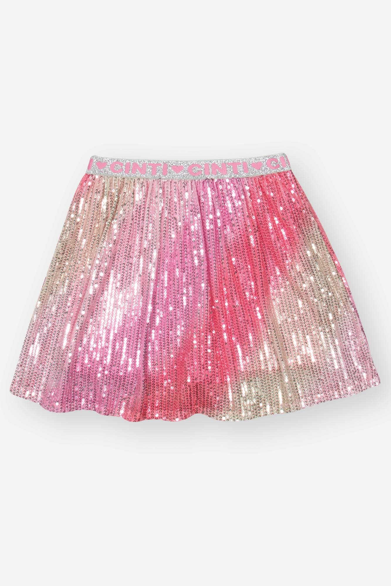 Conjunto Infantil Cinti Inverno com Short Saia Paetê e Blusa Branca Unicórnio