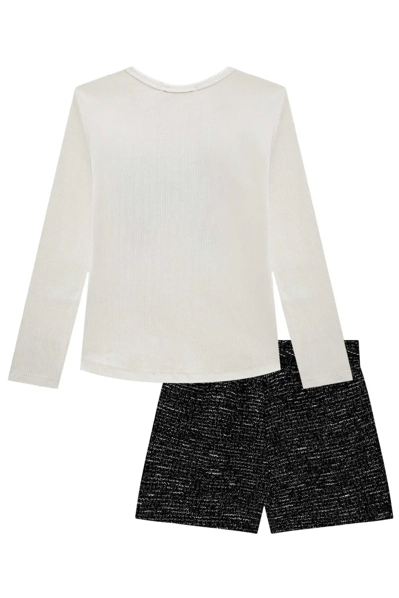 Conjunto Infantil Kukiê Inverno com Shorts Preto e Blusa Manga Longa Laço