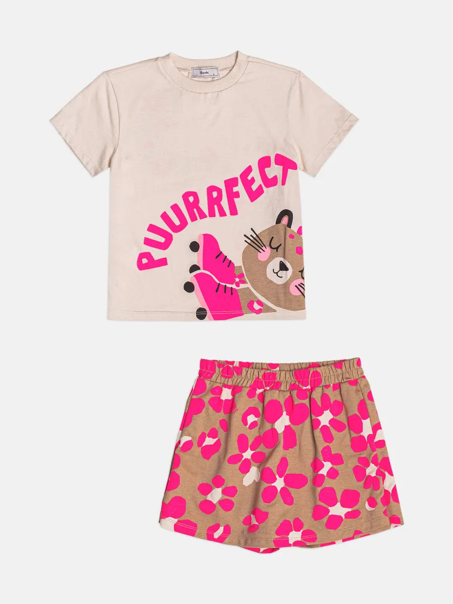 Conjunto Infantil Bimbi Inverno com Shorts Saia e Blusa Manga Curta Tigrinha