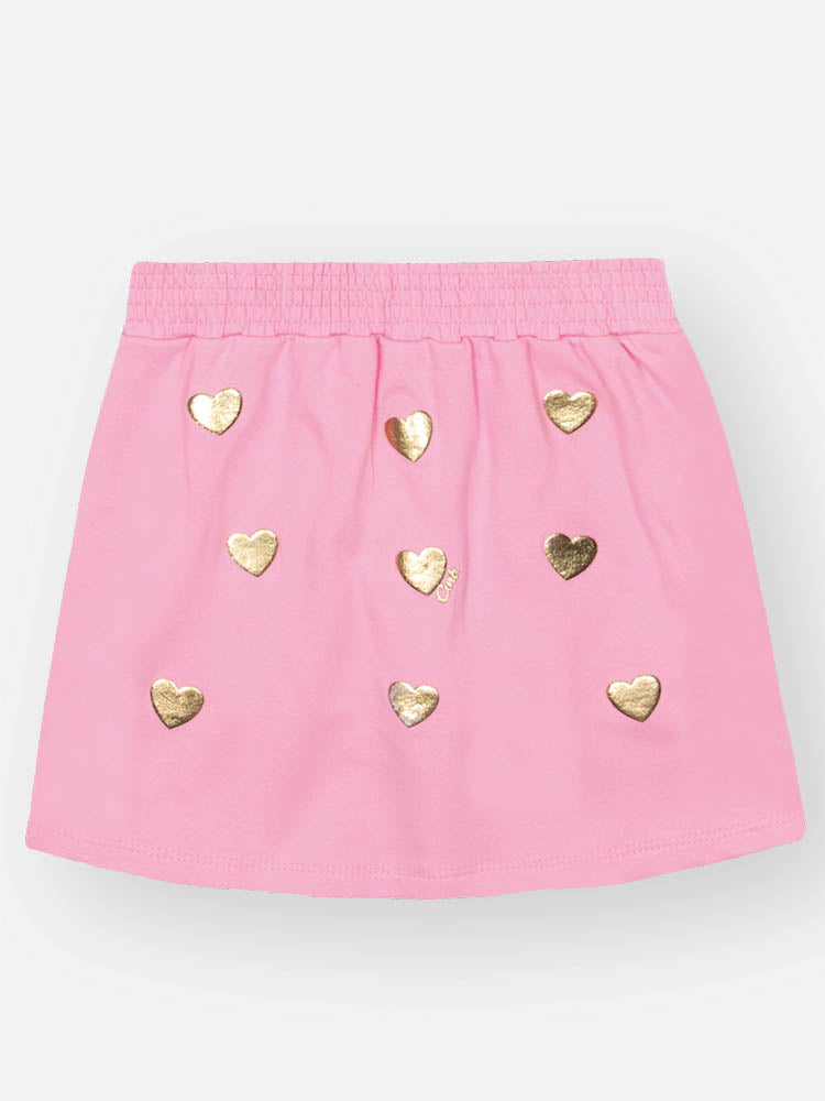 Conjunto Infantil Cinti Verão com Shorts Saia e Blusa sem Mangas Rosa Corações