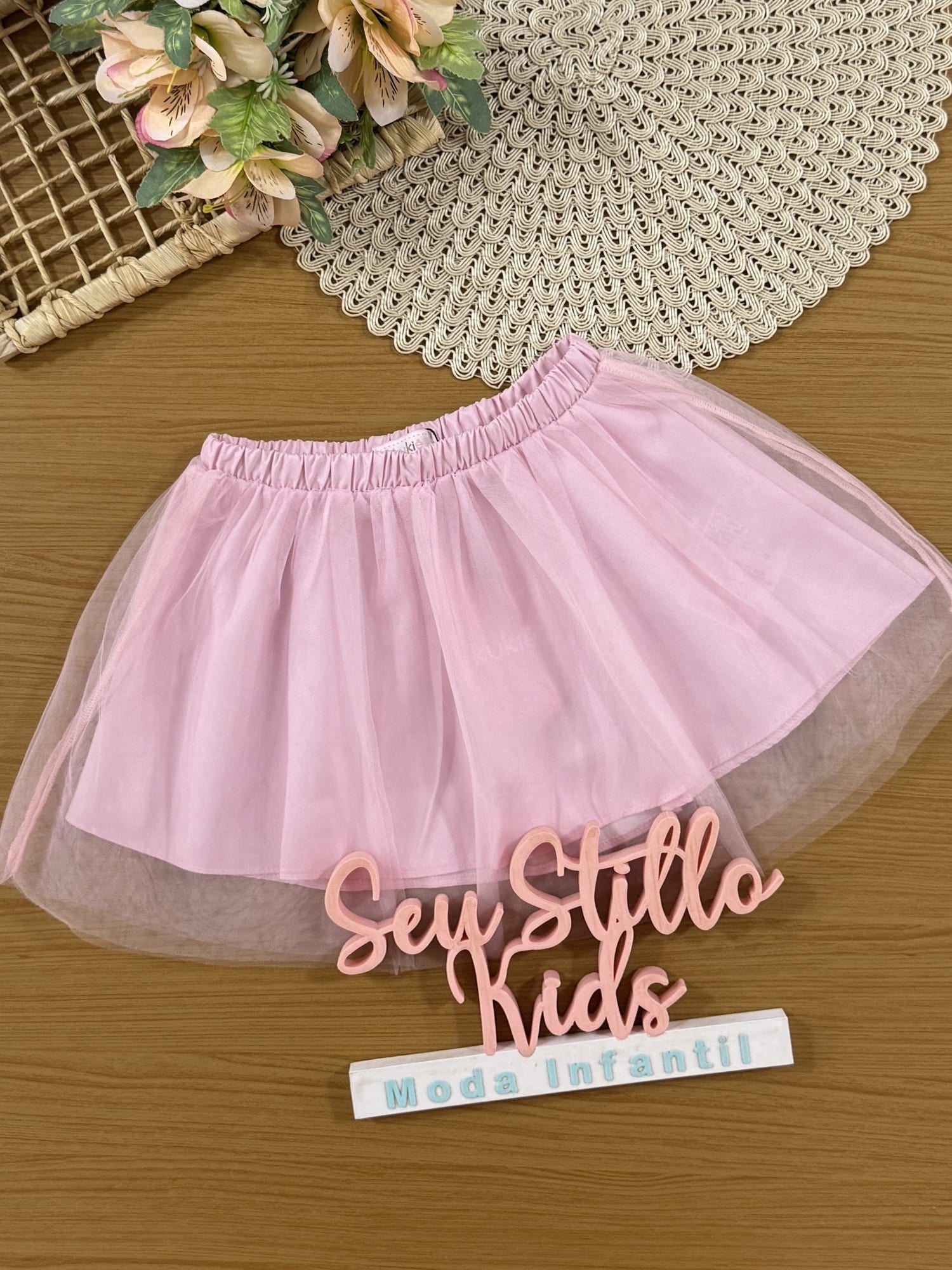 Saia Infantil Kukiê Verão em Tule Rosa