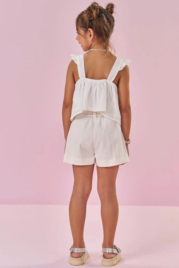 Conjunto Infantil Kukiê Verão com Shorts Off White e Blusa Branca