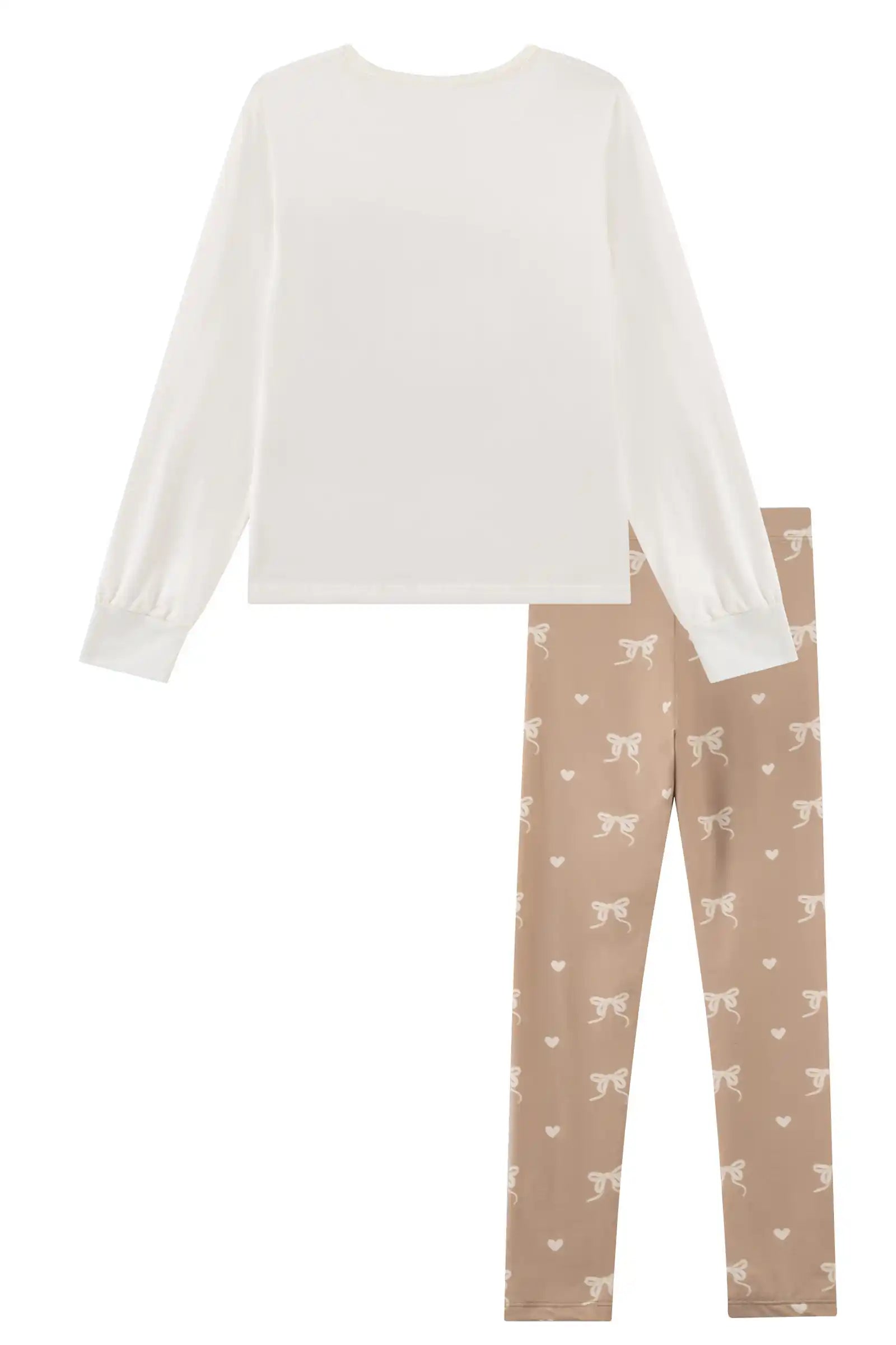 Pijama Infantil Kukiê Inverno com Calça Bege e Blusa Branca Ursinho