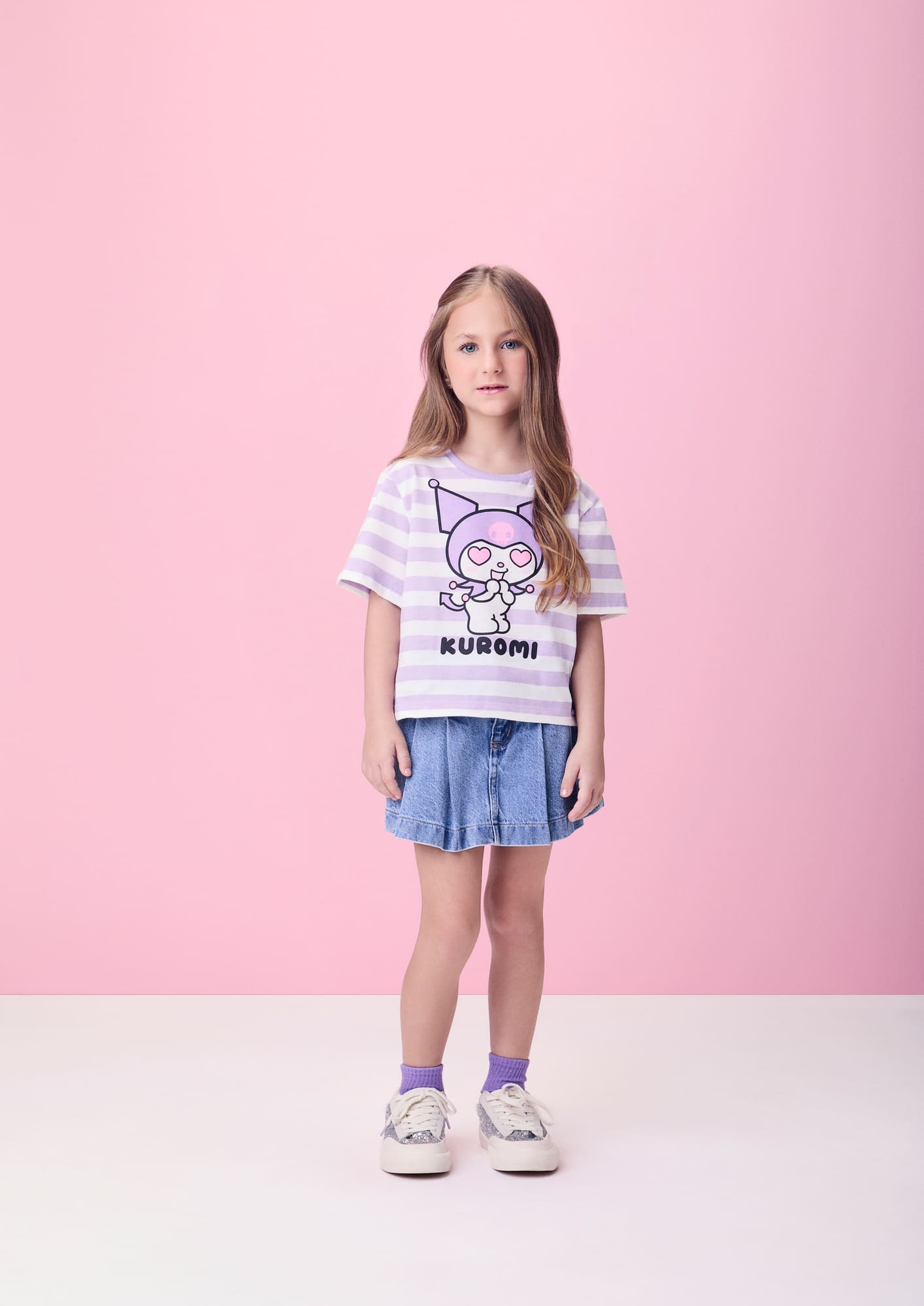 Blusa Infantil Momi Verão Listrada Lilás Kuromi