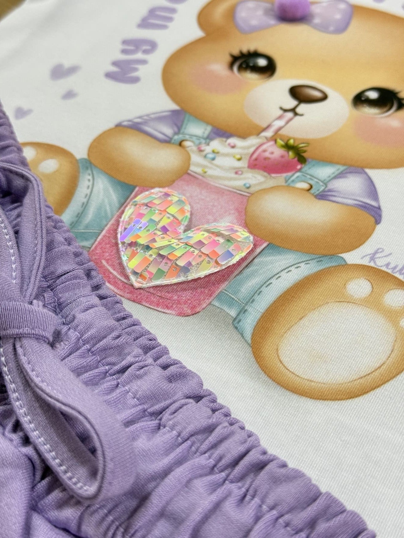 Conjunto Infantil Kukie Verão Shorts Saia e Blusa Branca Ursinha