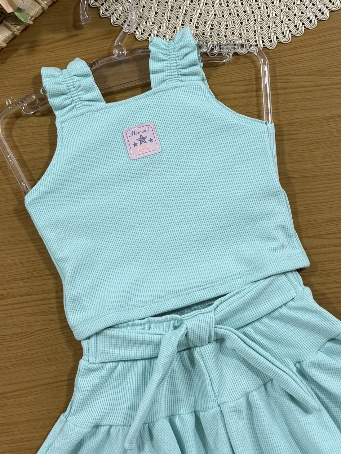 Conjunto Infantil Cinti Verão com Shorts e Cropped Azul