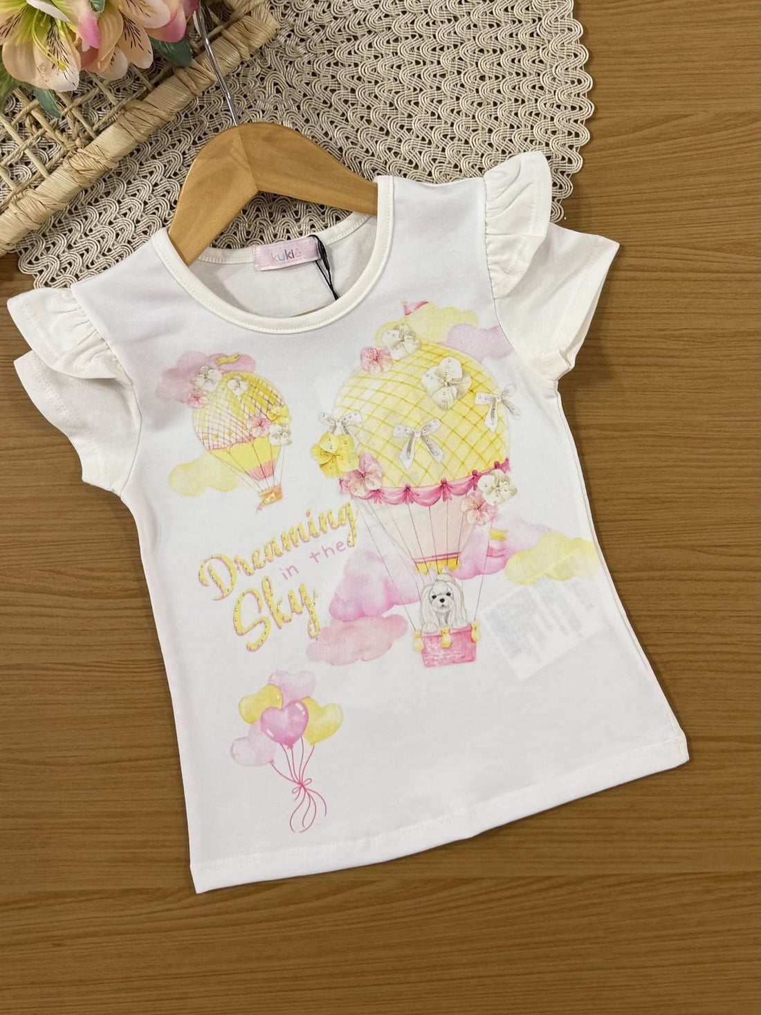 Conjunto Infantil Kukiê com Shorts Rosa e Blusa Dreaming Sky