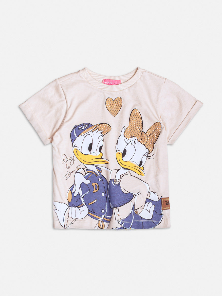 Blusa Infantil Momi Inverno Manga Curta Bege Donald e Daisy Disney