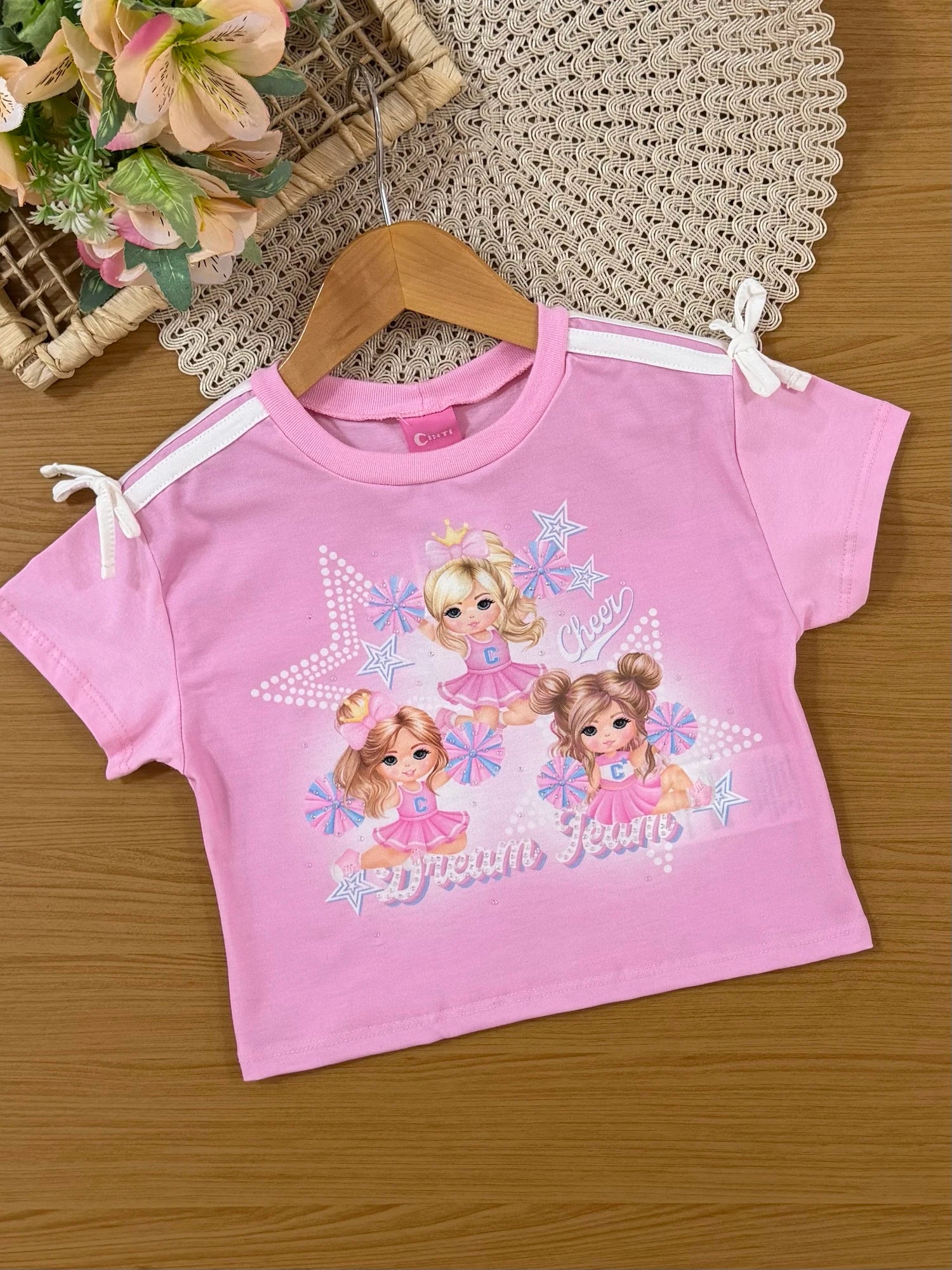 Conjunto Infantil Cinti Verão com Saia e Blusa Rosa Liders de Torcidas