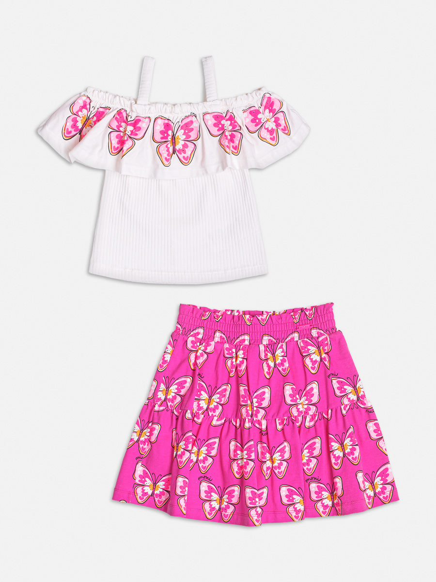 Conjunto Infantil Momi Verão Saia e Blusa Babado Borboleta