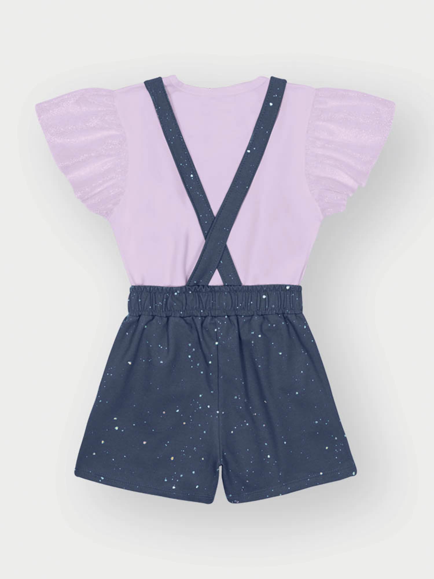 Jardineira Infantil Cinti Verão Azul com Blusa Lilás