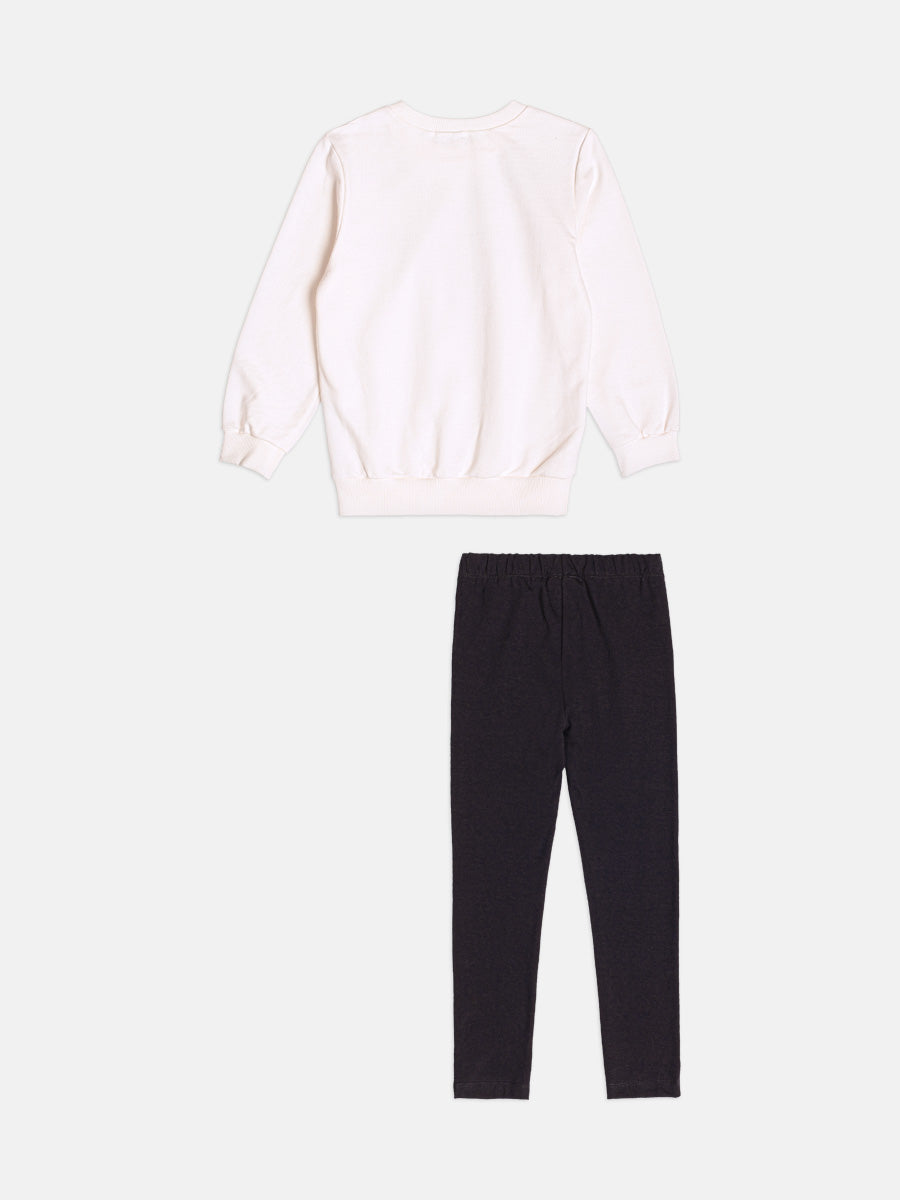 Conjunto Infantil Momi Inverno com Calça Legging Preta e Moletom sem Flanela Lacinho Strass