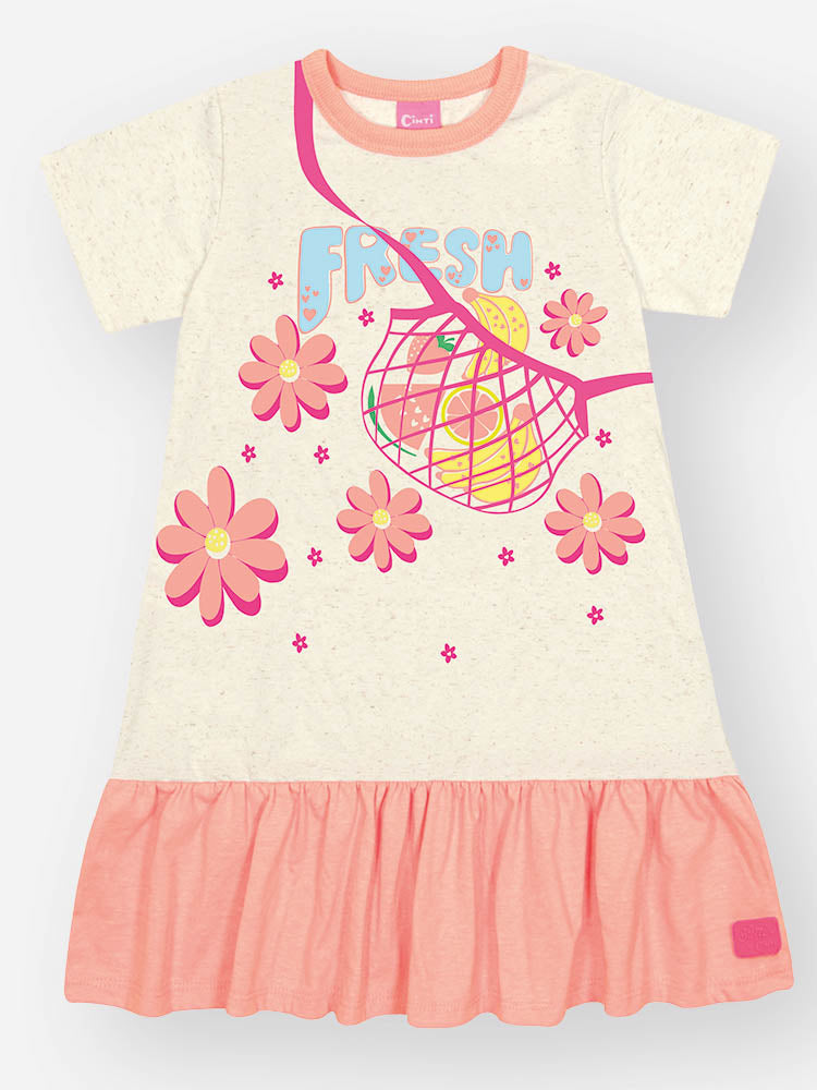 Vestido Infantil Cinti Verão Laranja Frutinha Fresh com Pulseira