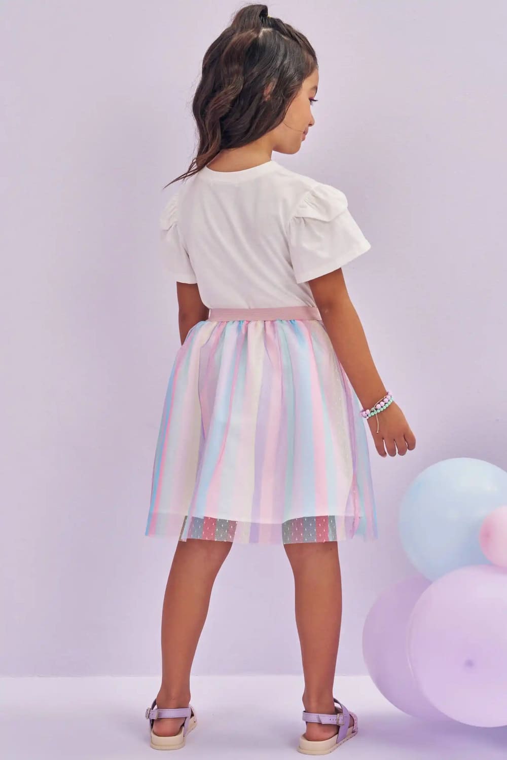 Conjunto Infantil Kukie Verão Saia e Blusa Ursinha com Strass