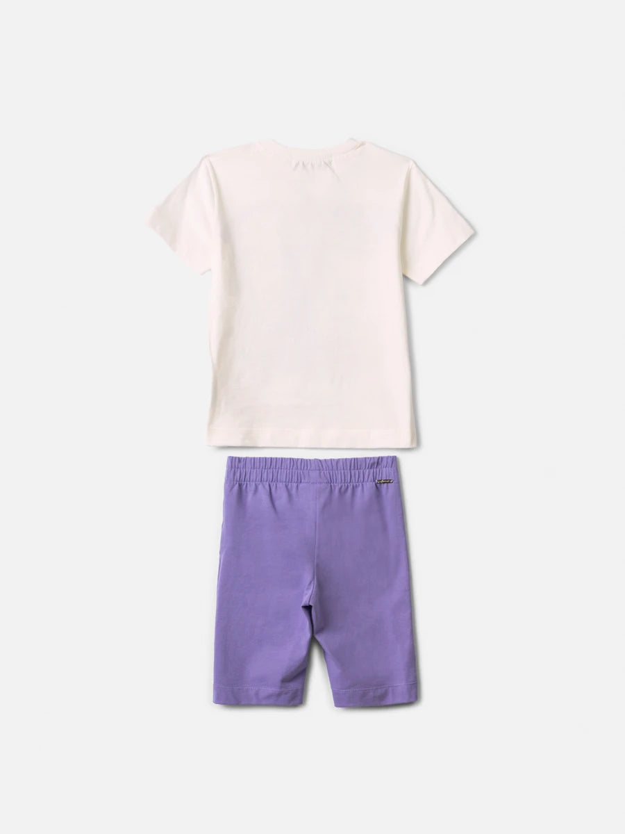 Conjunto Infantil Menina Animê com Shorts Ciclista Lilás e Blusa Rapunzel Disney