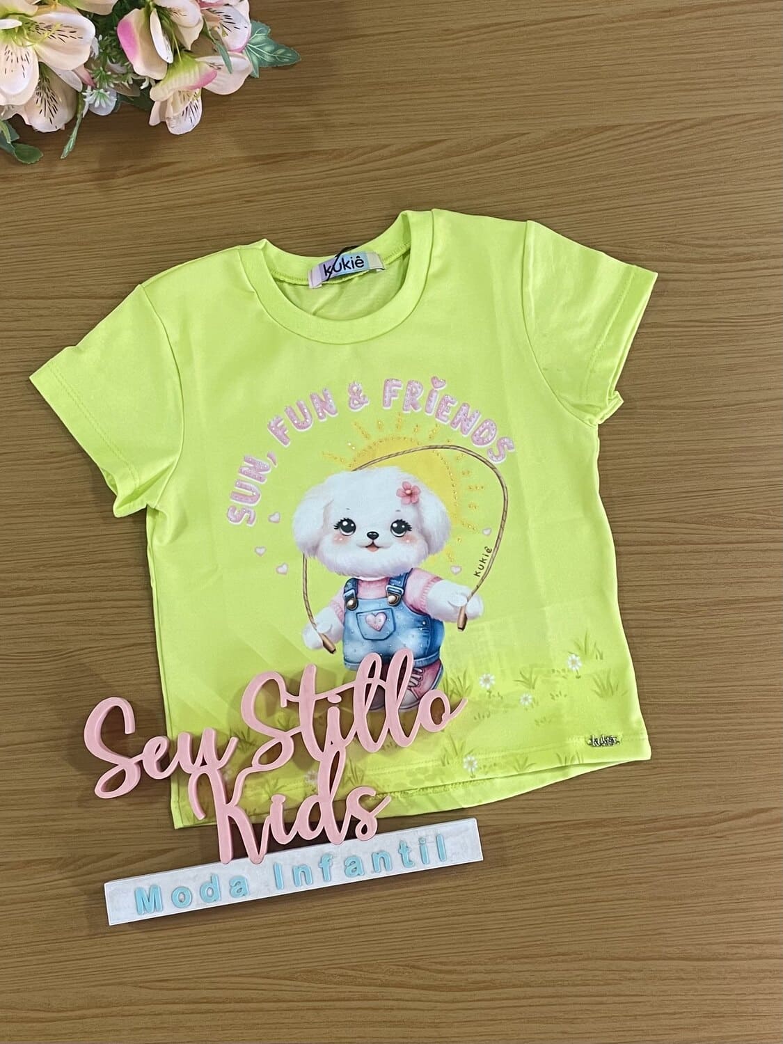 Blusa Infantil Kukie Verão Verde Cachorrinha