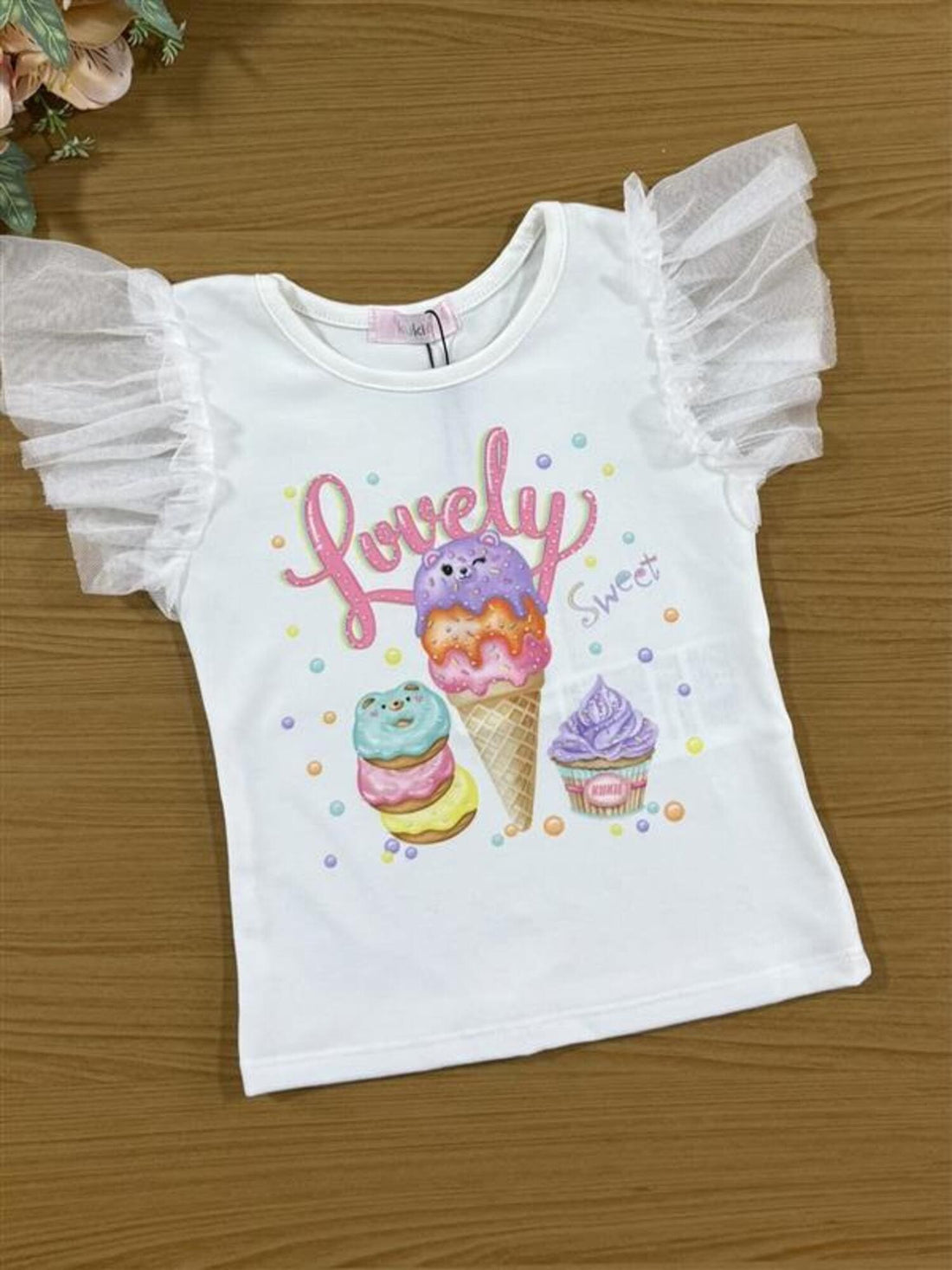 Conjunto Infantil Kukiê Inverno com Shorts Saia Rosa e Blusa Branca Sorvetinho