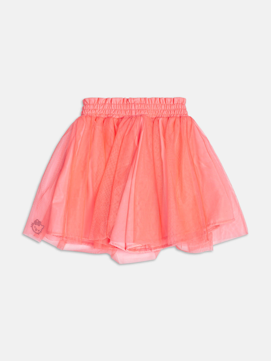 Conjunto Infantil Momi Verão com Saia Rosa em Tule e Blusa Branca Hello Kitty Unicórnio