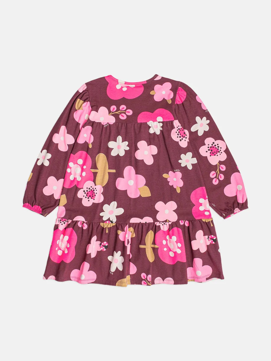 Vestido Infantil Bimbi Invero Vinho Flores