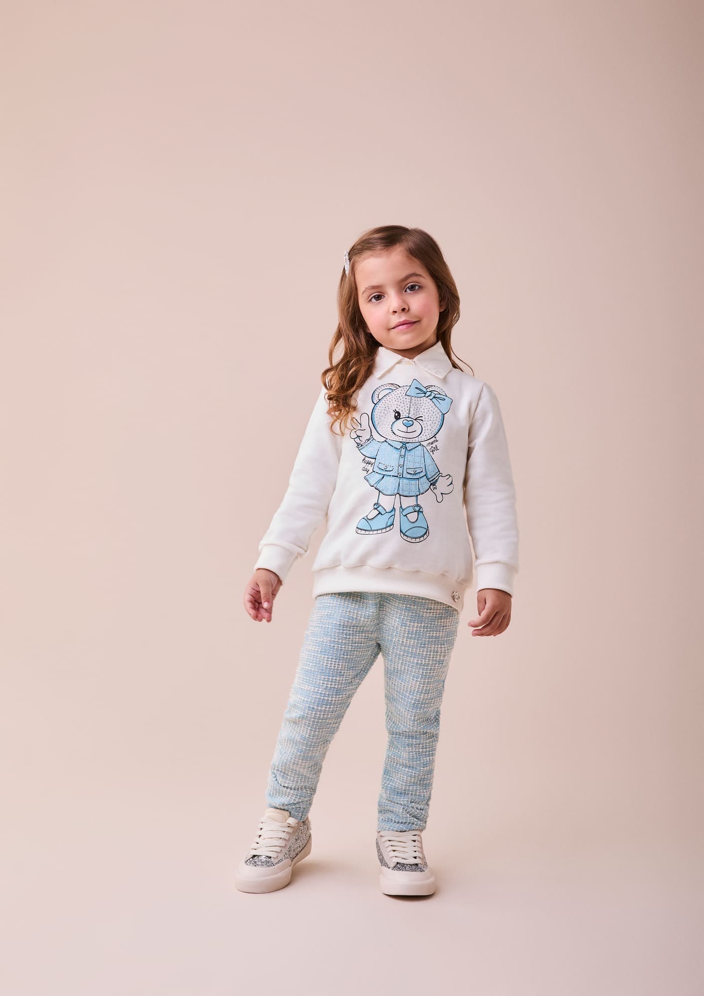 Conjunto Infantil Momi Inverno com Calça e Casaco Branco Ursinho com Strass