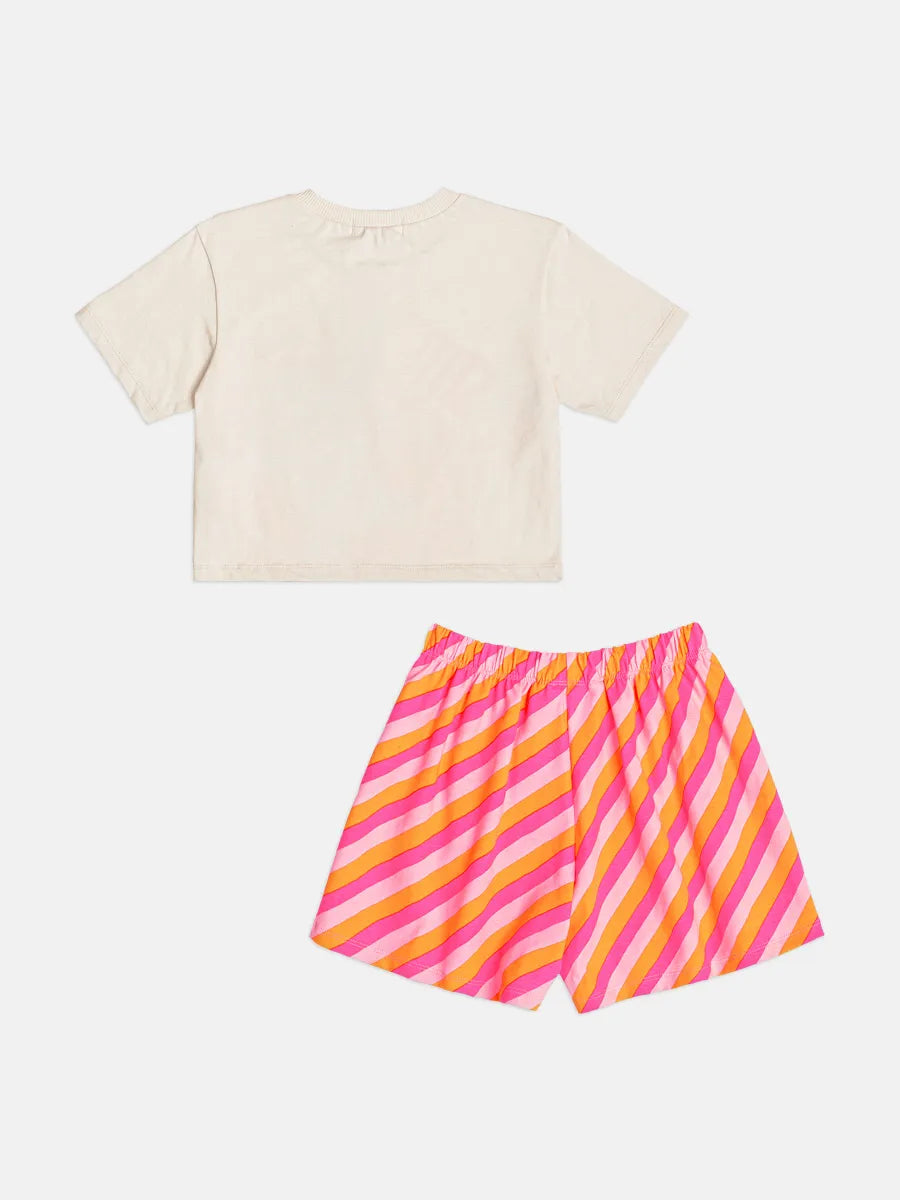 Conjunto Infantil Menina Bimbi Shorts Listrado e Blusa Stitch Verão Disney