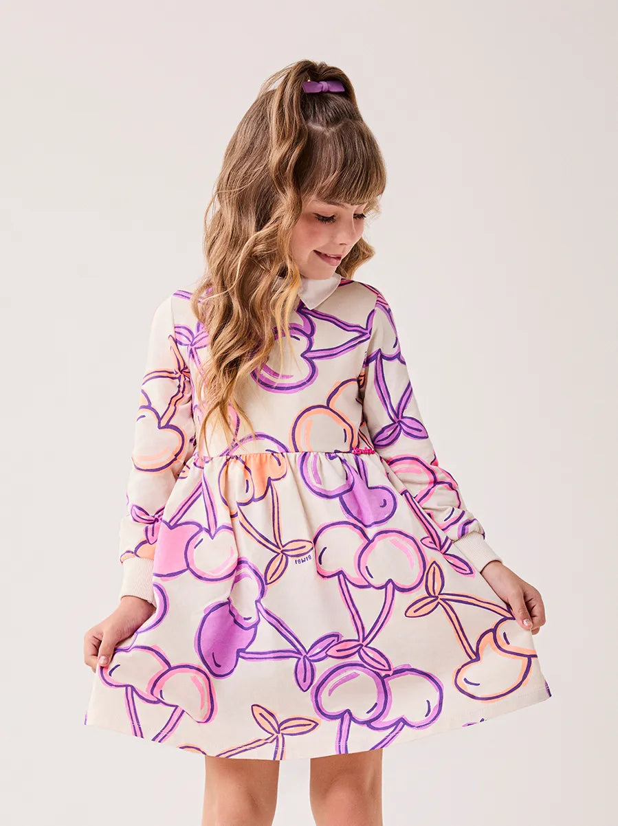 Vestido Infantil Bimbi Inverno Manga Longa Branco Cereja