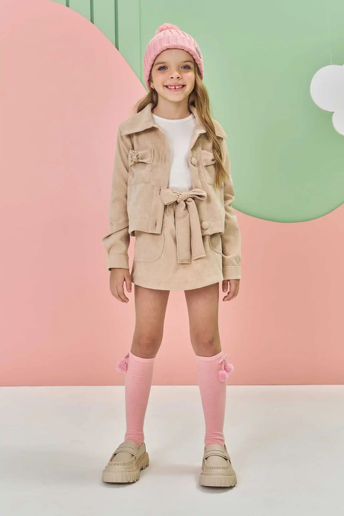Meia Infantil 3/4 Kukie Inverno Rosa Pompom