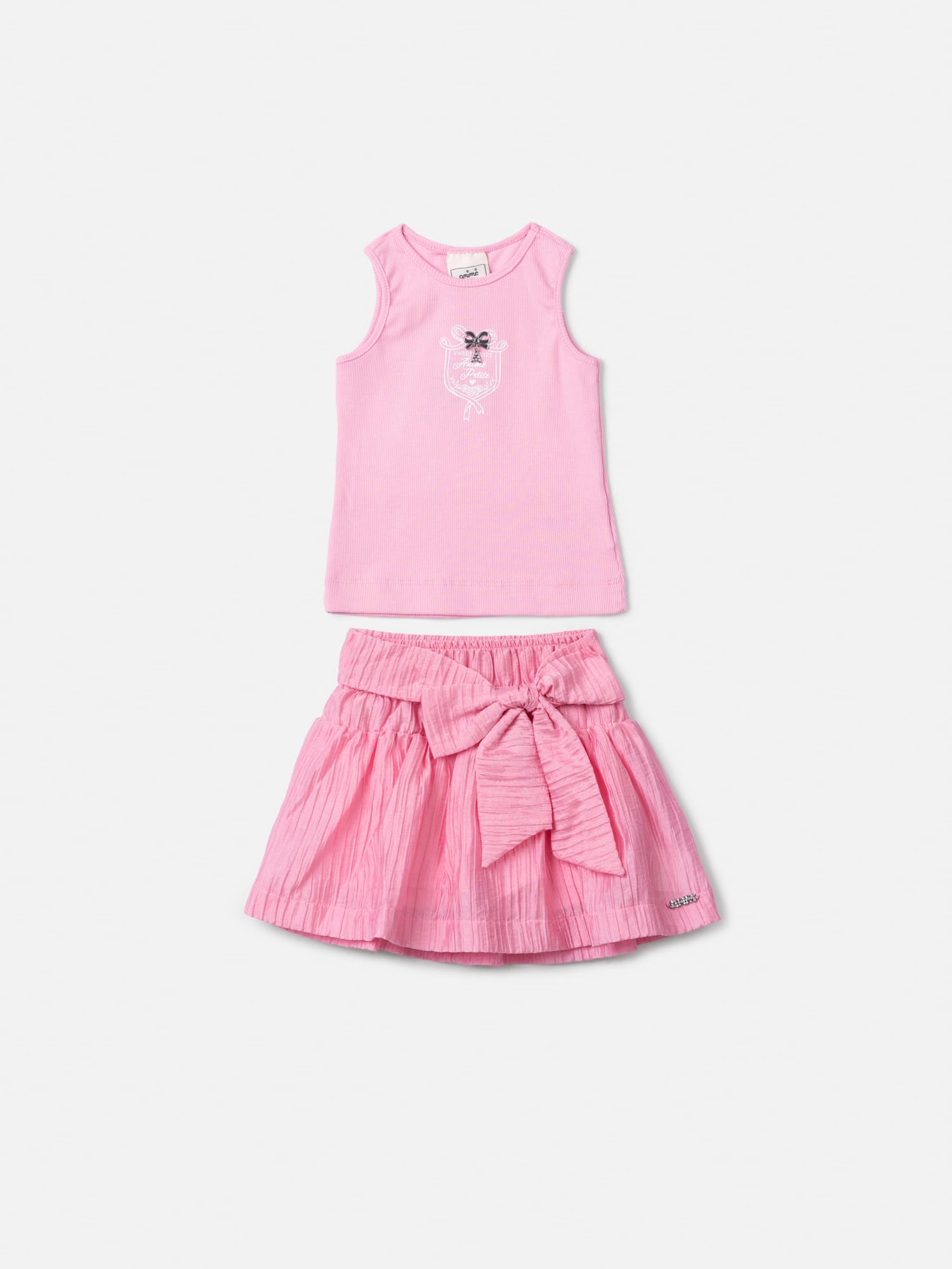 Conjunto Infantil Animê Verão Saia com Lacinho e Regata Rosa