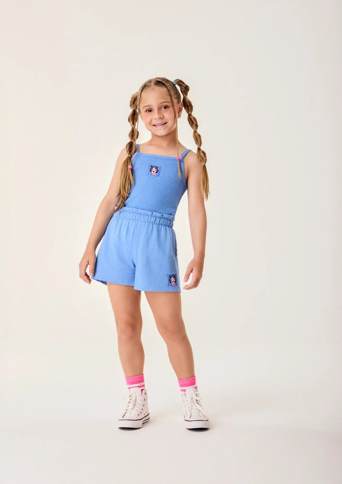 Conjunto Infantil Menina Bimbi Shorts e Blusa Azul Dog