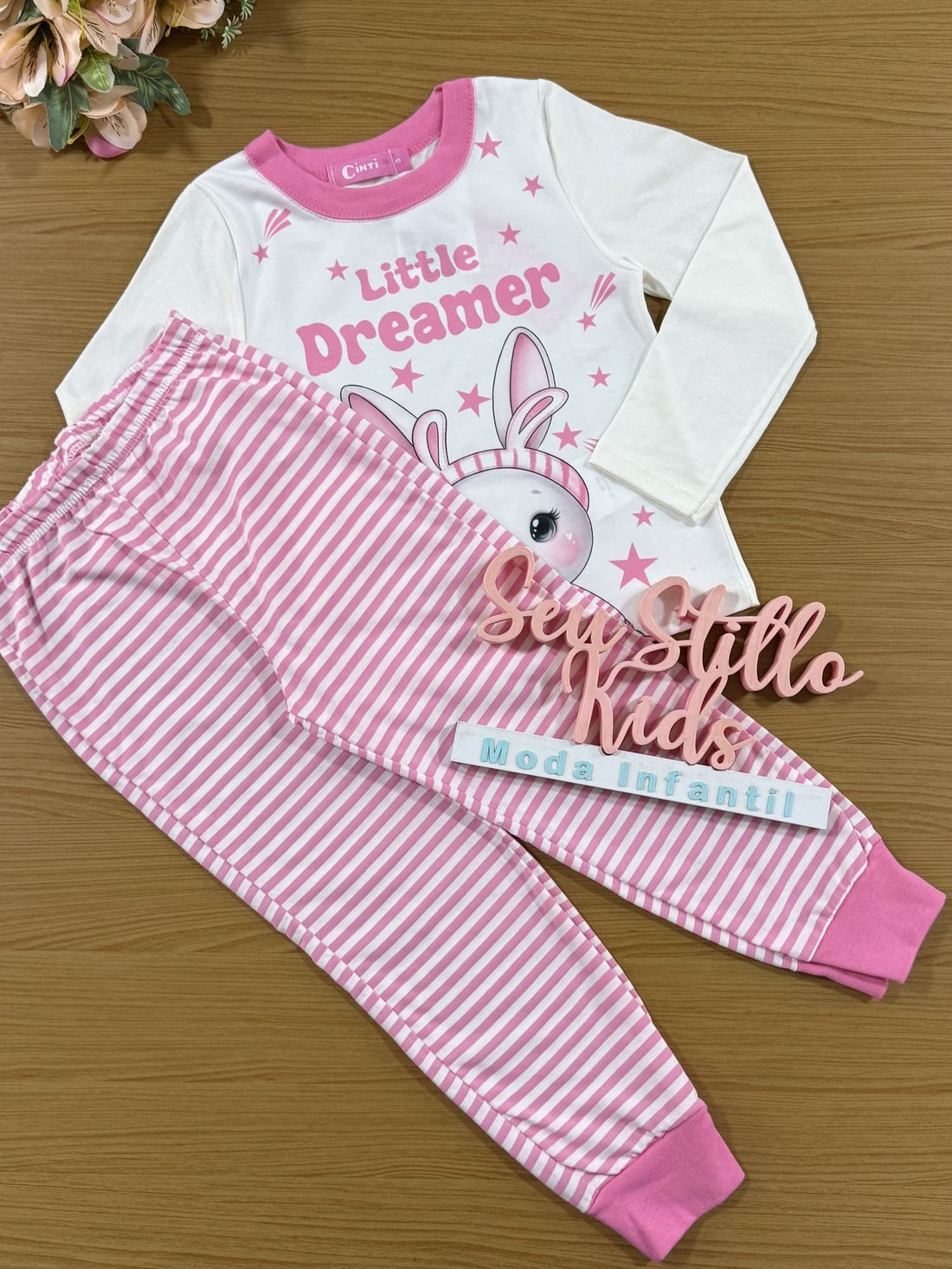 Pijama Infantil Cinti Inverno Calça Rosa e Blusa Coelho