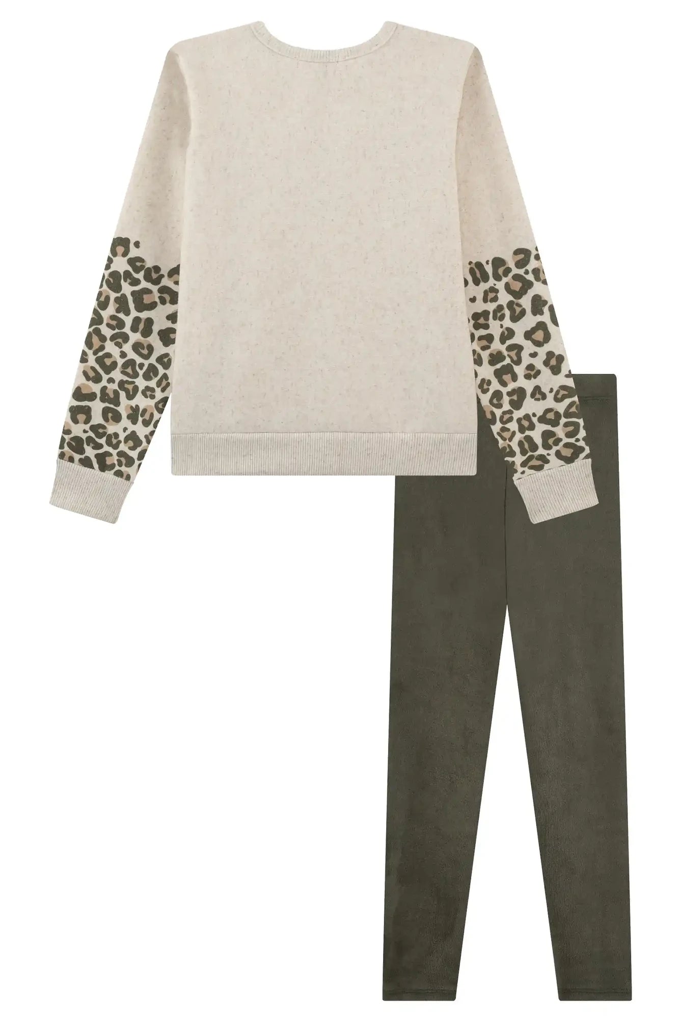 Conjunto Infantil Kukiê Inverno Legging Verde e Moletom sem Flanela Ursinha Safari