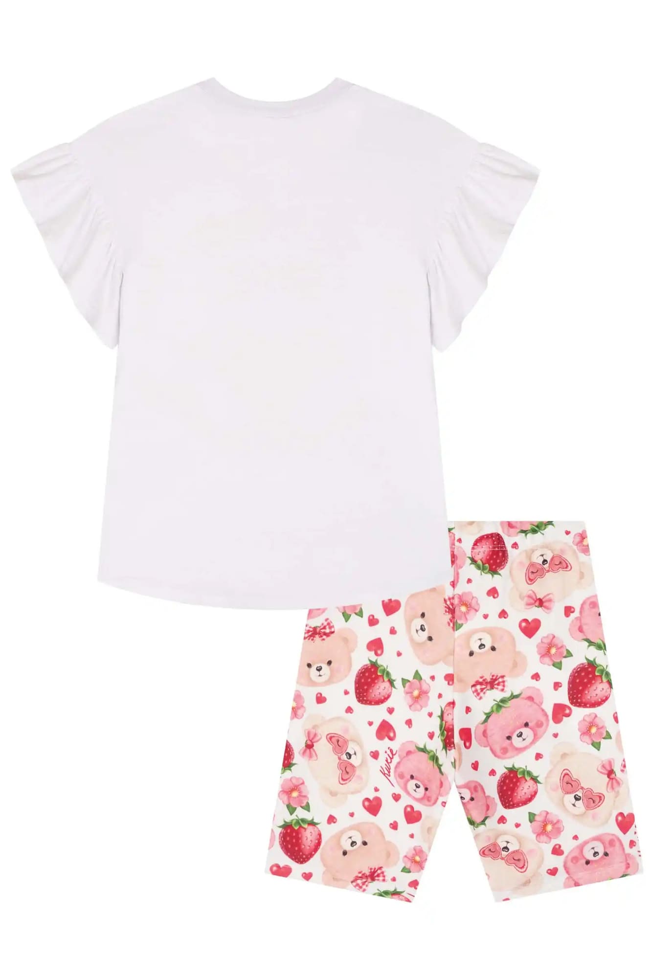 Conjunto Infantil Kukiê Verão com Shorts Ciclista e Blusa Branca Ursinha Moranguinho