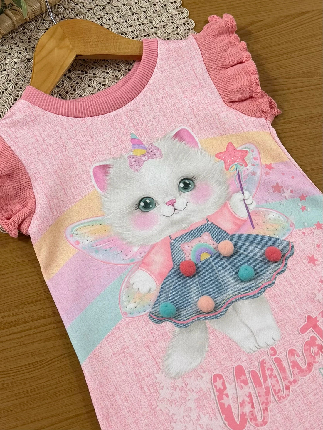 Vestido Infantil Kukiê Inverno Rosa Gatinha Fadinha
