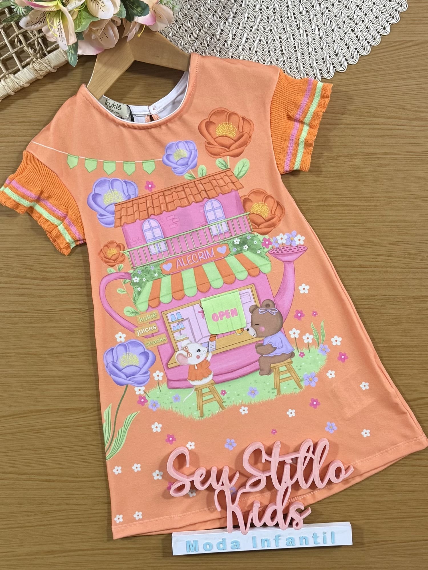 Vestido Infantil Kukiê Alecrim Laranja Hora do Lanche