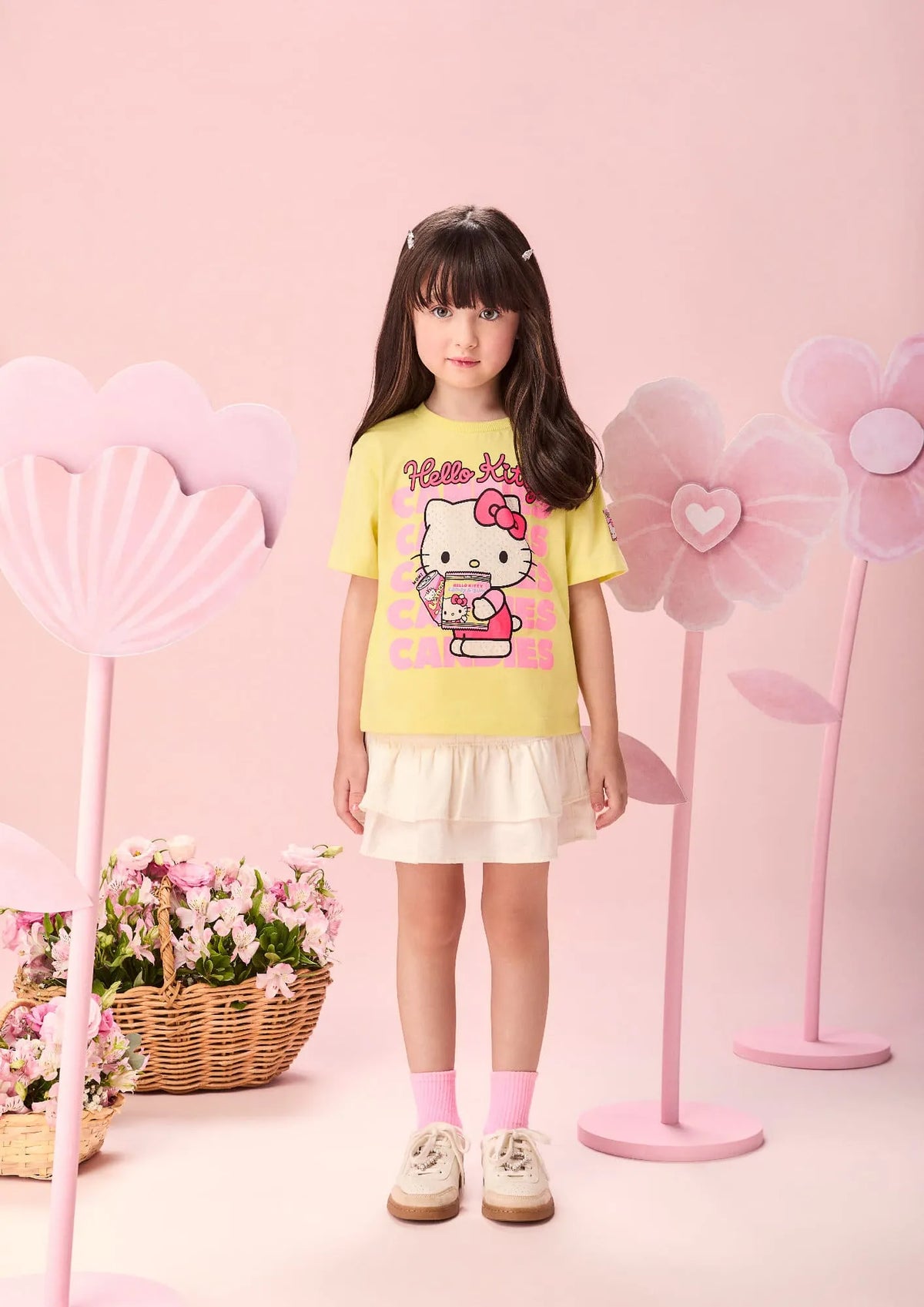 Blusa Infantil Menina Momi Amarela Hello Kitty Strass